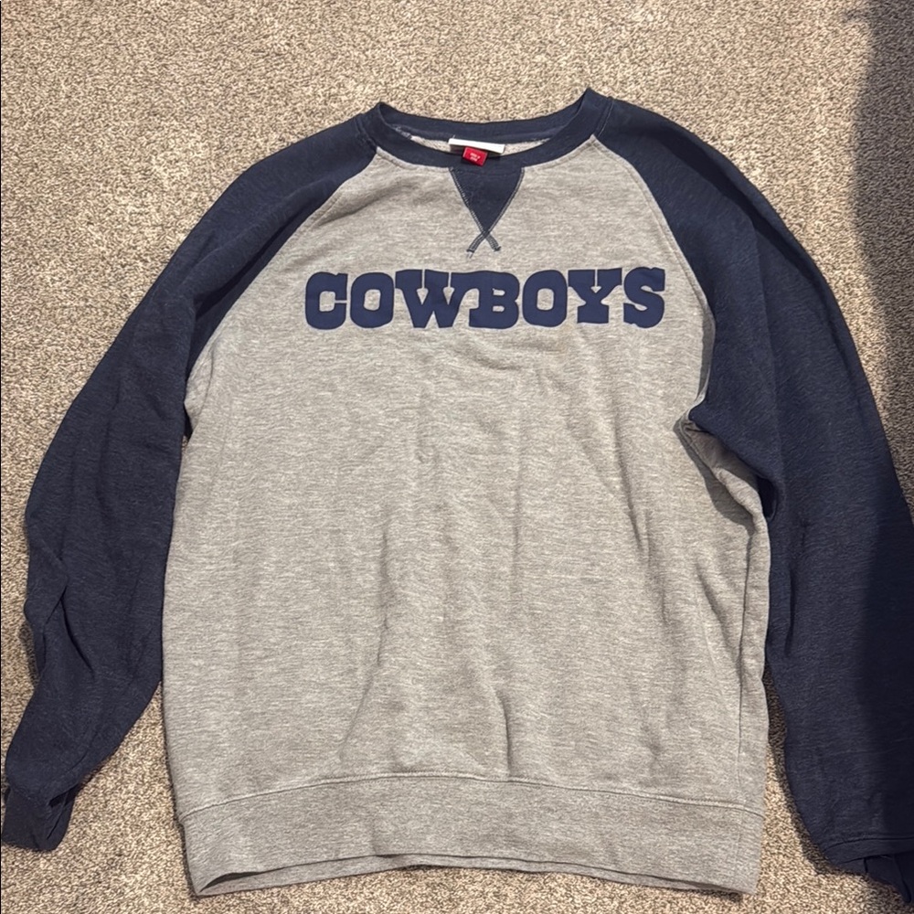 Mitchell & Ness Cowboys Gray and Navy Crewneck Sweater